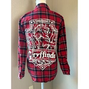 Cakeworthy Harry Potter Gryffindor Plaid Flannel Shirt Red Black Long Sleeve L